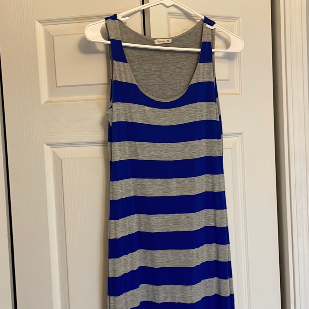 Blue & Grey Striped Maxi Dress